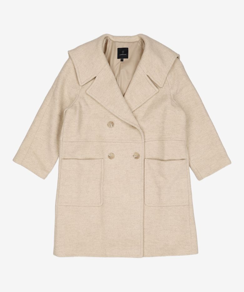 LIGHT BEIGE OVERFIT WOOL CAPE COAT