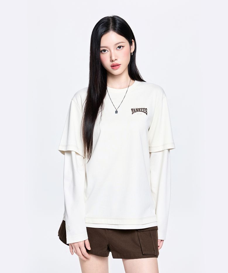 베이직 스트릿 헤비웨이트 레이어드 긴팔 티셔츠 NY (Cream)