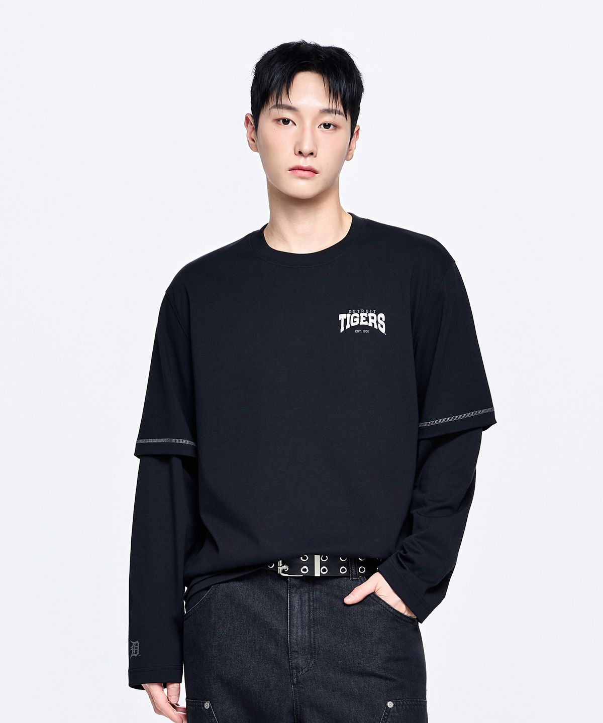 엠엘비(MLB) 베이직 스트릿 헤비웨이트 레이어드 긴팔 티셔츠 DET (Black)