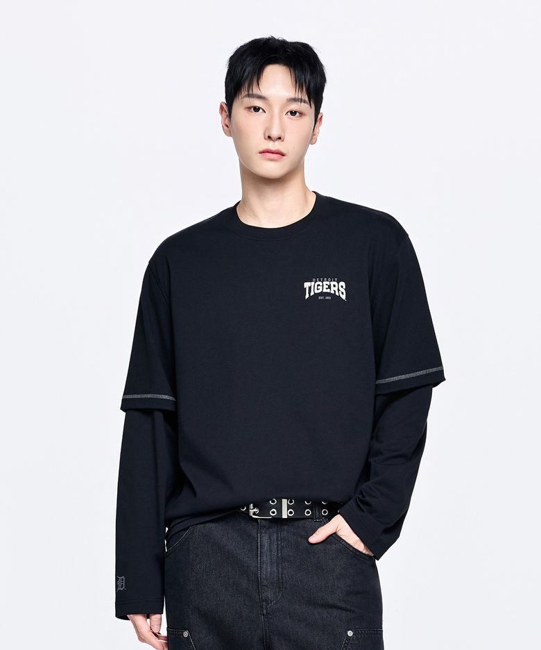 베이직 스트릿 헤비웨이트 레이어드 긴팔 티셔츠 DET (Black)