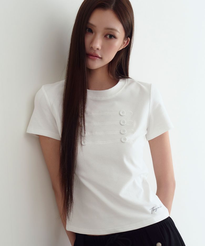 나폴레옹 버튼 포인트 반팔 [화이트]
