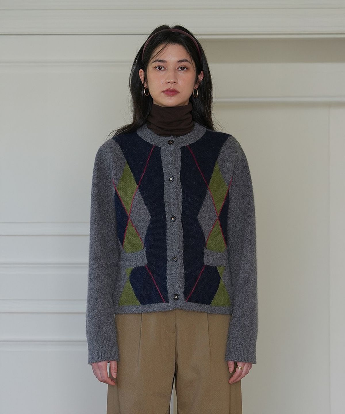 더밀루이(THEMILUI) Big Ben Jacquard Cardigan (Dark Gray)