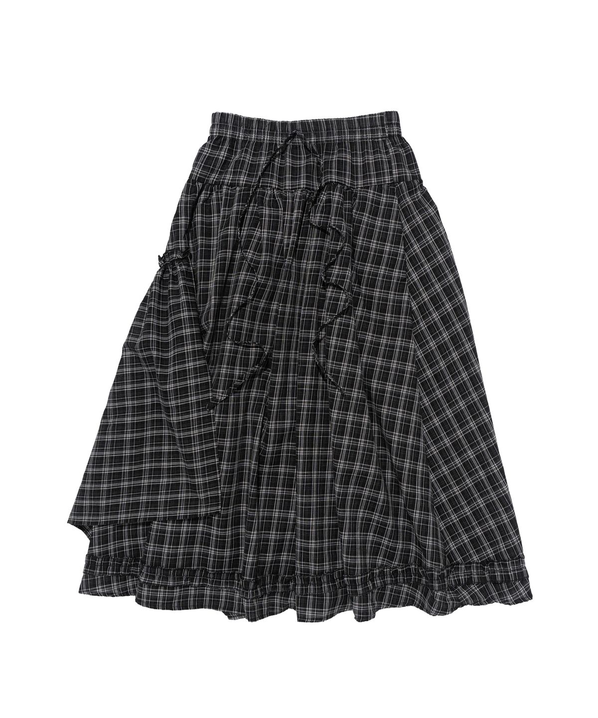 카고브로스 포 우먼(CARGOBROS FOR WOMAN) 언발 프릴 체크 롱 스커트 (블랙)