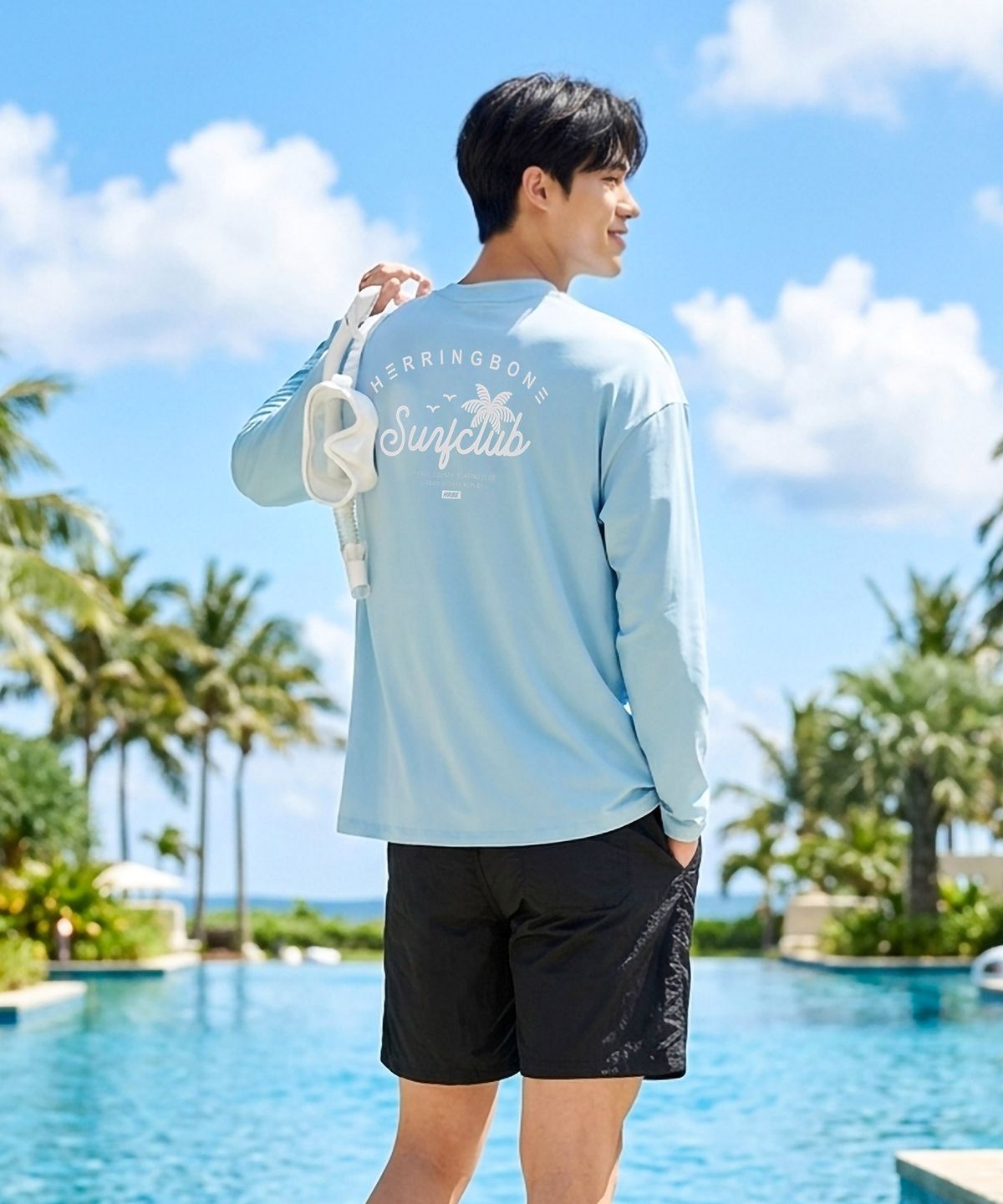 헤링본(HERRINGBONE) [SET] 남성 루즈핏 긴팔 래쉬가드&쿨링 스윔팬츠 RF342 AE302