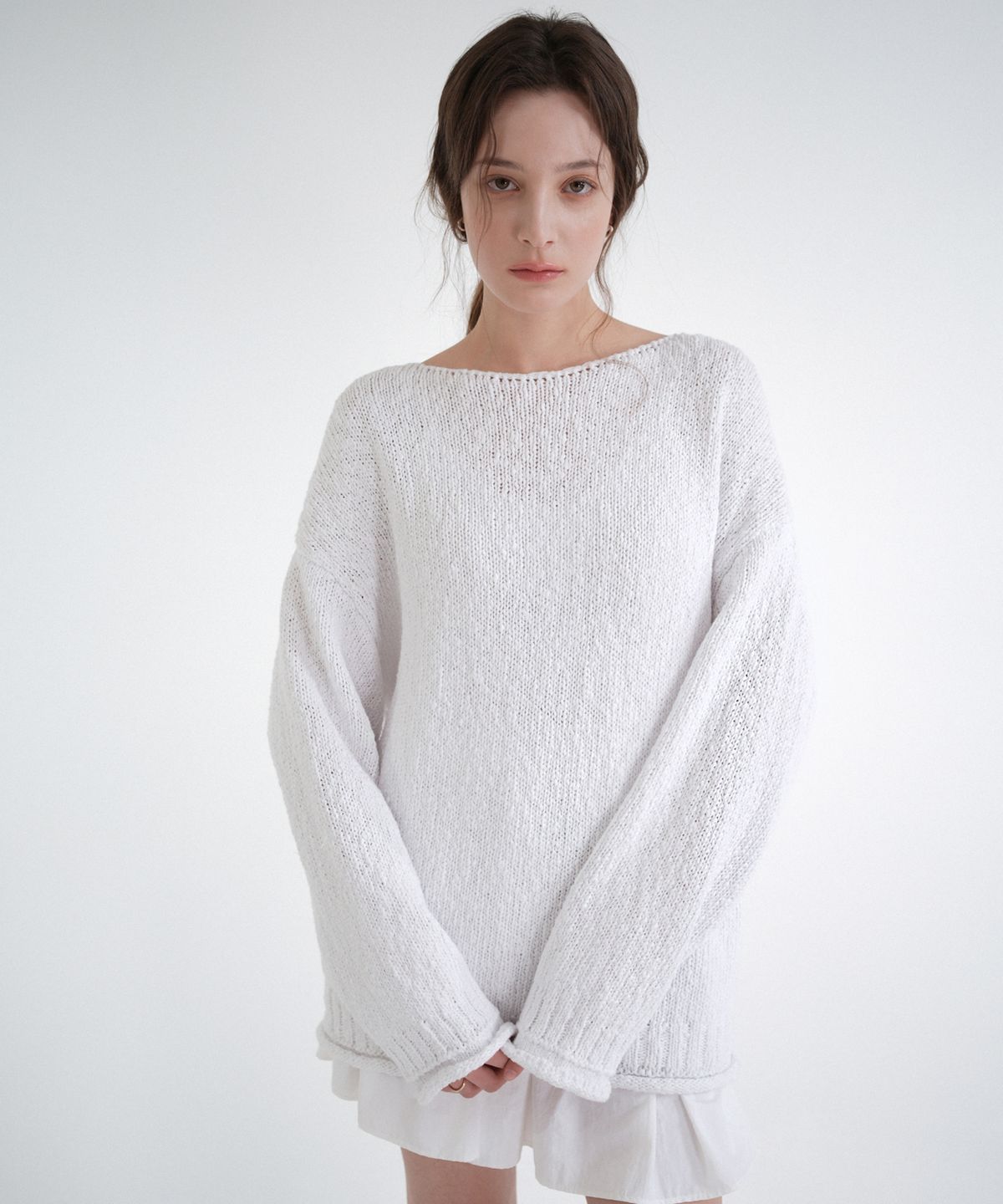 블레티(VLETI) Loose Cotton Boatneck Knit (white)