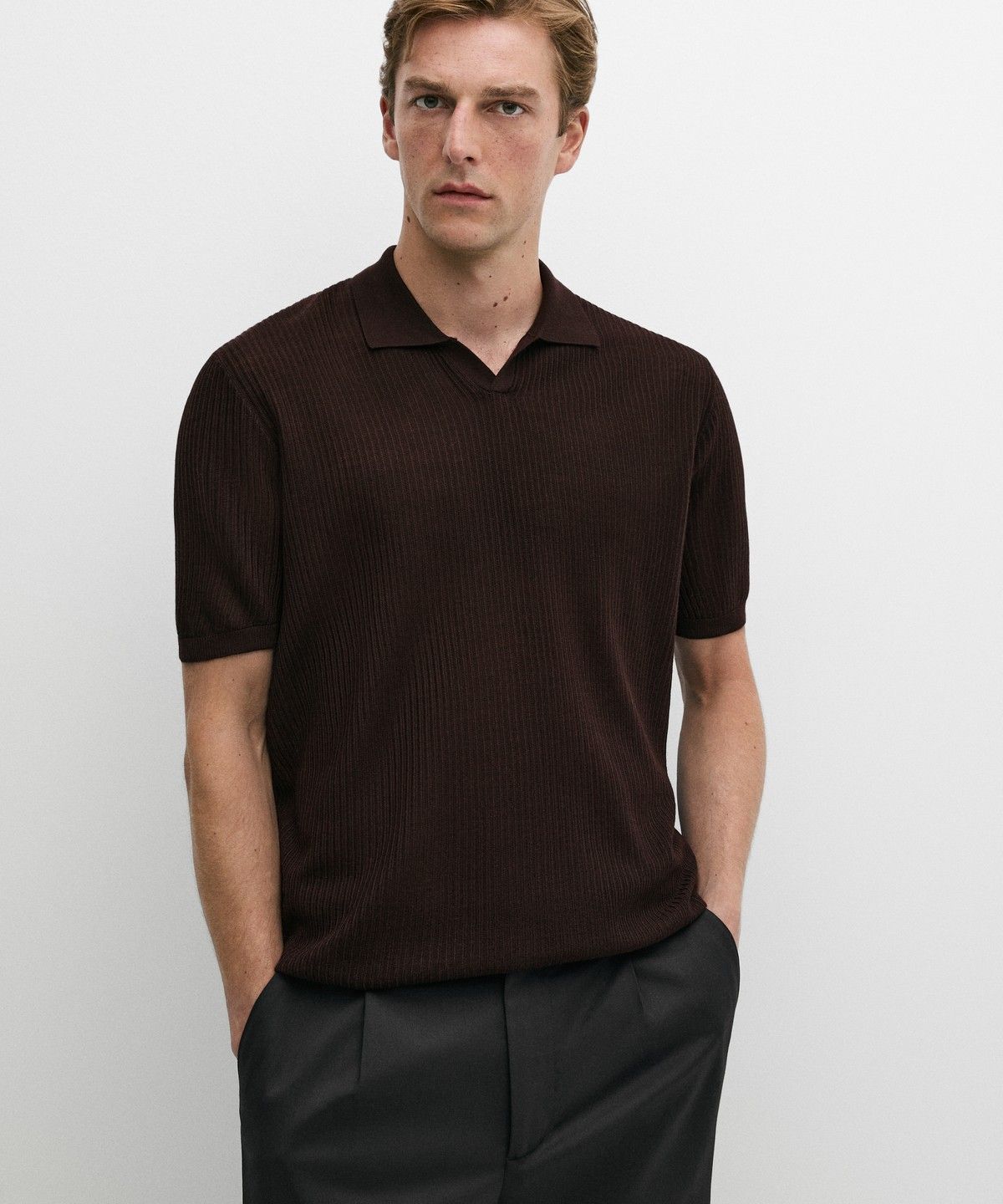 마시모두띠(MASSIMO DUTTI) 울 블렌드 반팔 니트 폴로