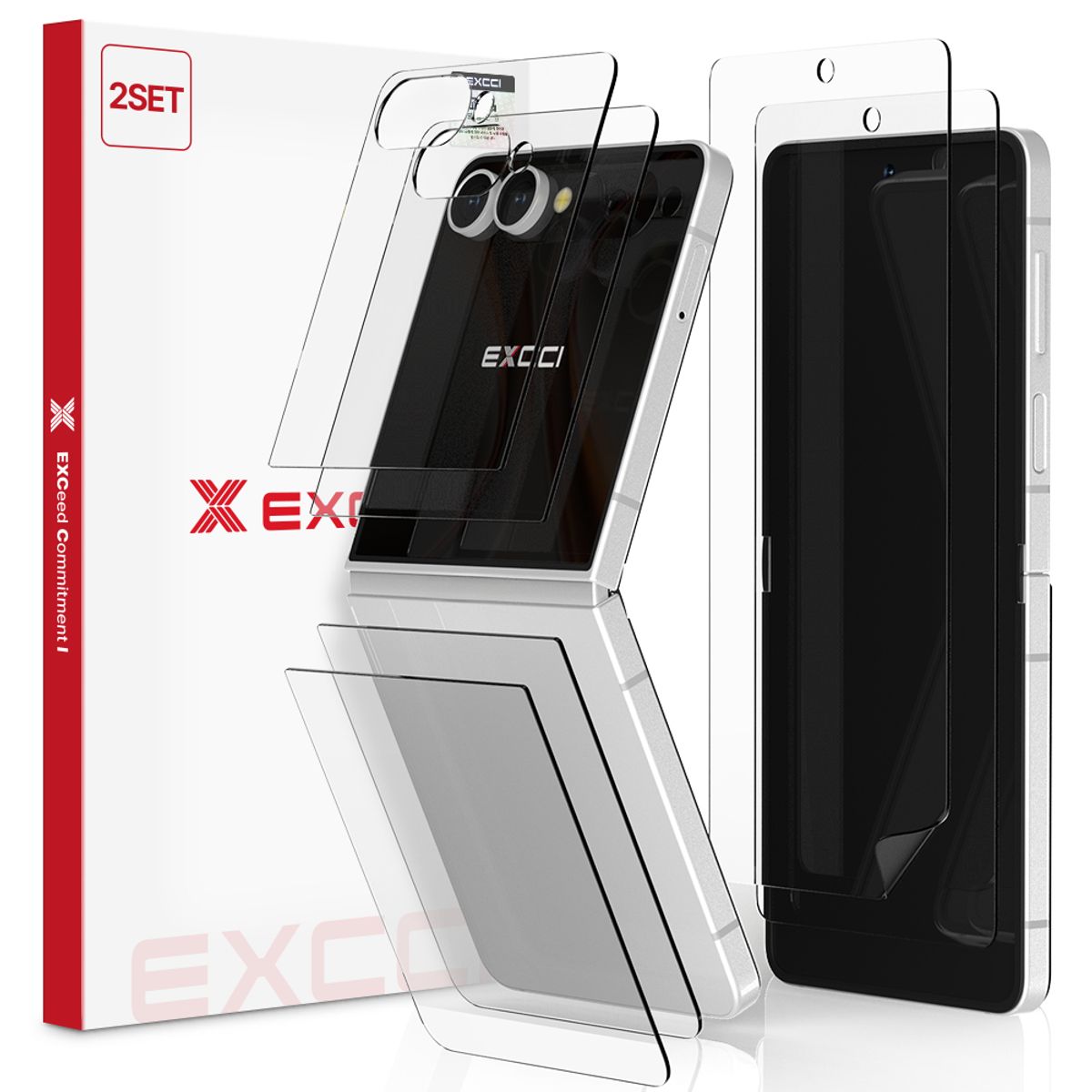 엑씨(EXCCI) 갤럭시 Z플립8 래피드 풀커버 우레탄 핸드폰 보호필름 2세트