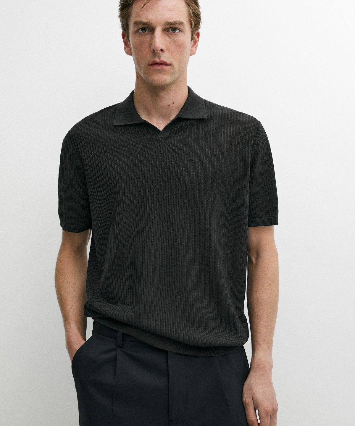 마시모두띠(MASSIMO DUTTI) 울 블렌드 반팔 니트 폴로
