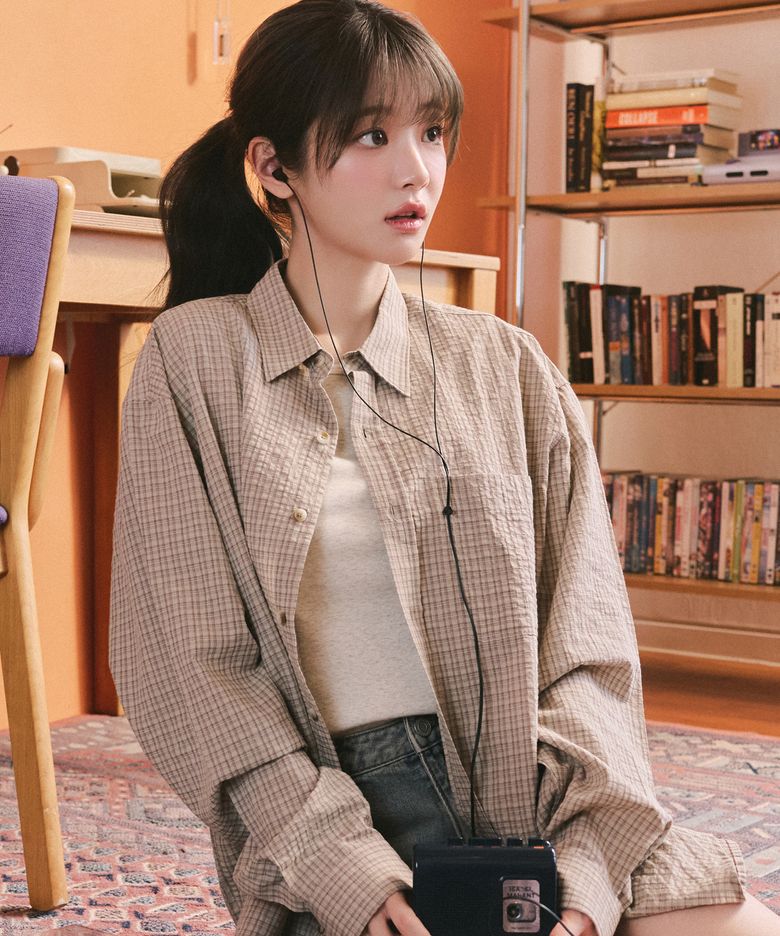 [CHODAN] 마니또 로고 포인트 체크 셔츠_베이지
