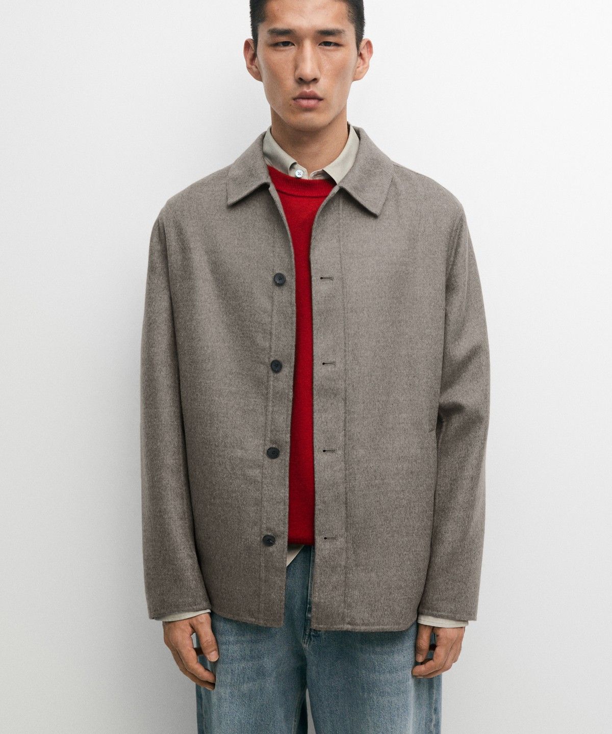 마시모두띠(MASSIMO DUTTI) 버튼 디테일 울 혼방 오버셔츠