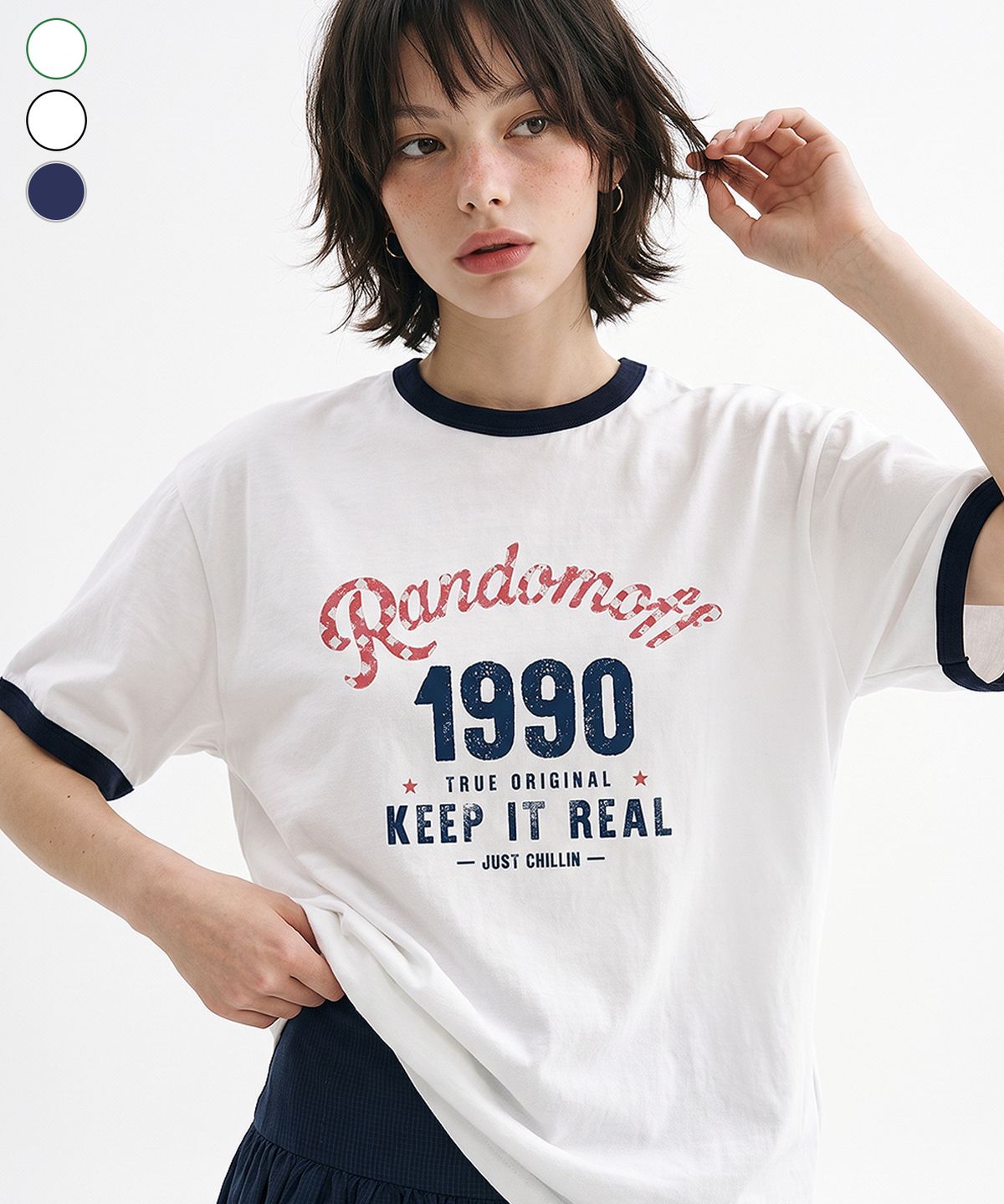 랜덤오프(RANDOMOFF) CHECKER ARCH LOGO RINGER T-SHIRT (3color)