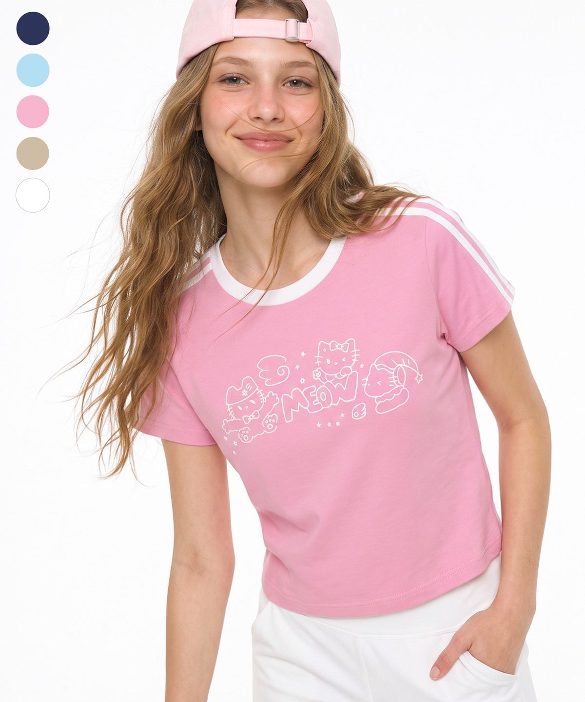 랜덤오프(RANDOMOFF) MEOW KITTENS TRACK CROP T-SHIRT (5color)
