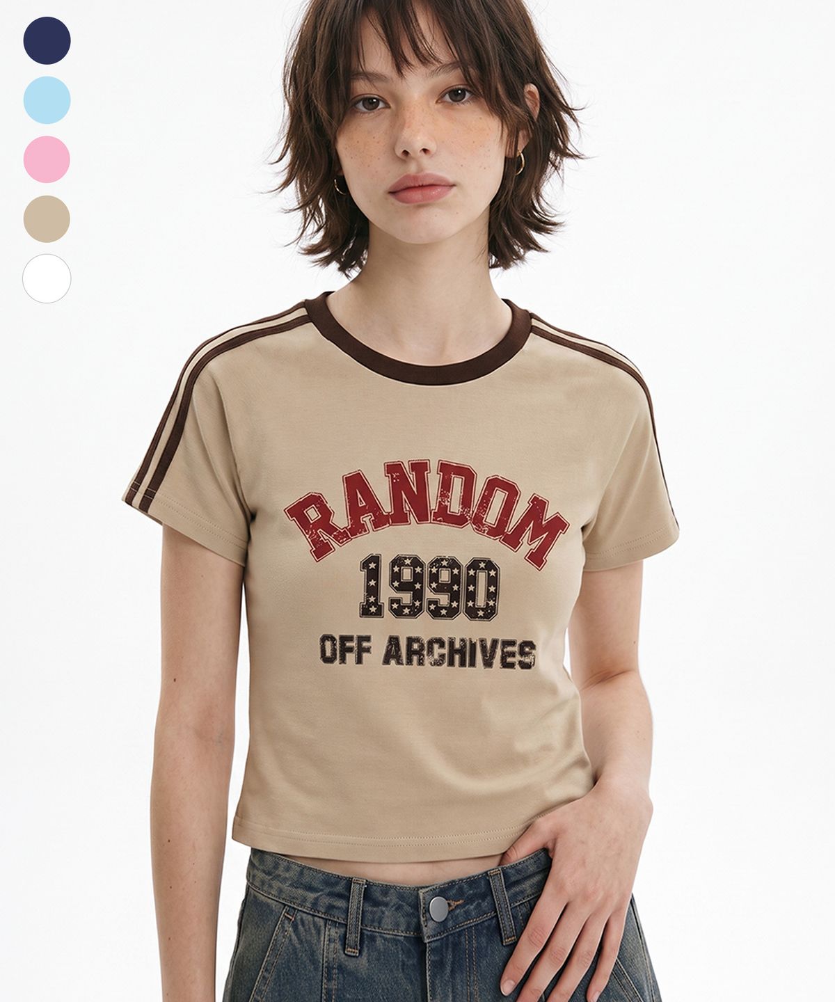 랜덤오프(RANDOMOFF) 1990 STARBURST TRACK CROP T-SHIRT (5color)
