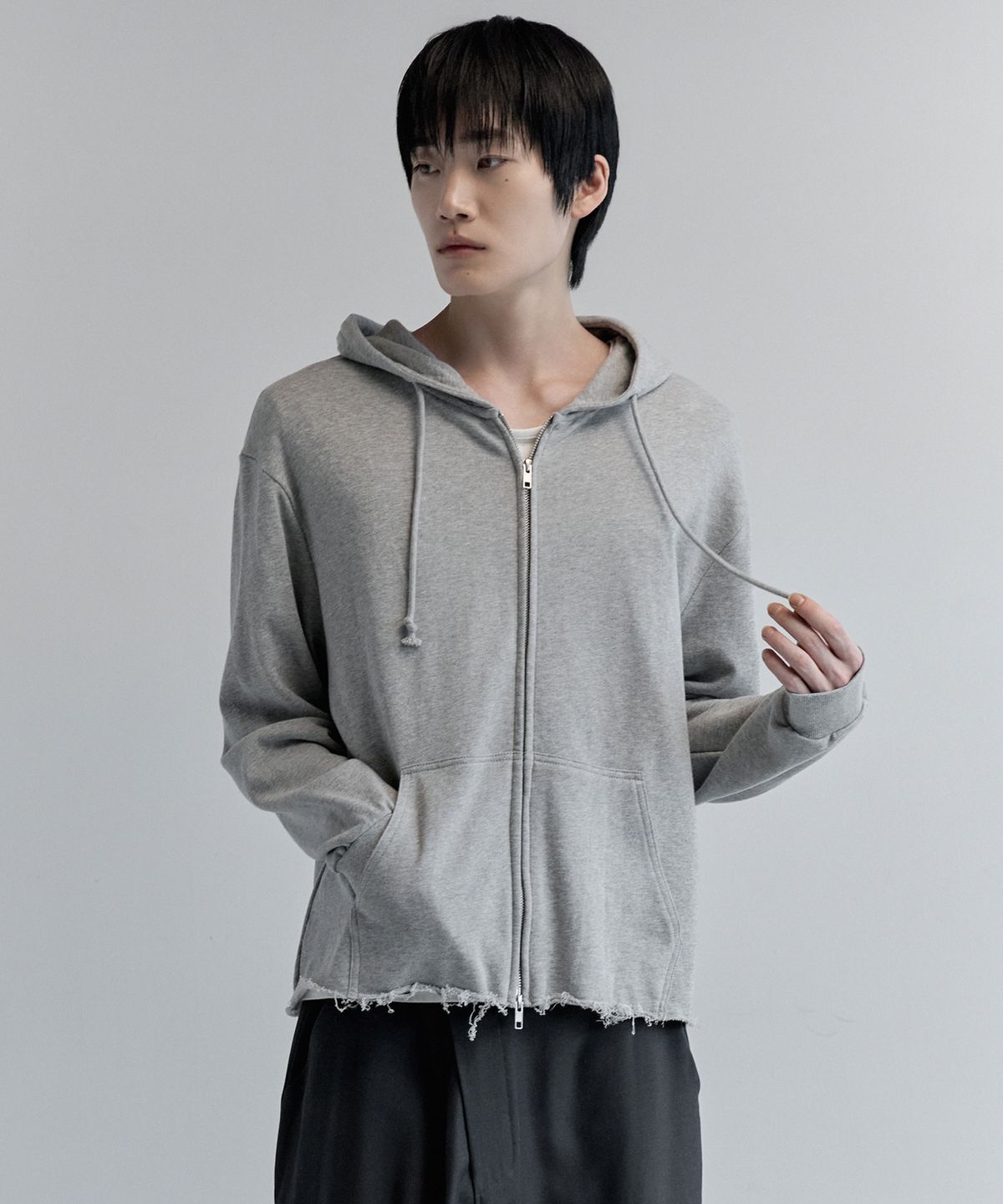 키류(KIRYU) CUT OFF HODDIE ZIP UP_MELANGE GRAY