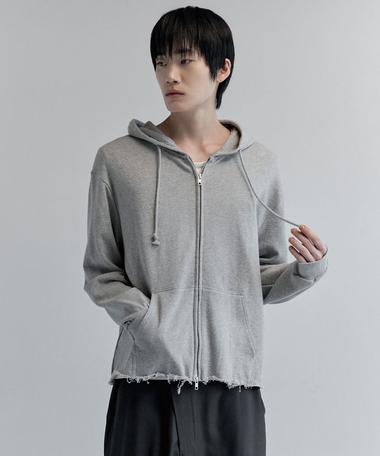 CUT OFF HODDIE ZIP UP_MELANGE GRAY