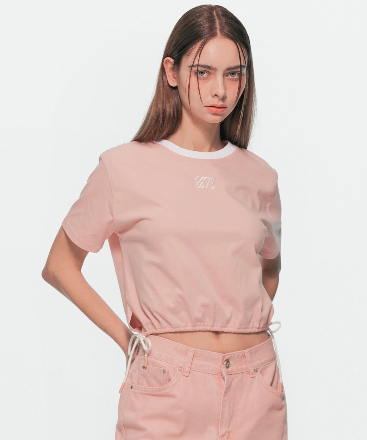 유움(UUM) WAIST STRING T-SHIRT PINK