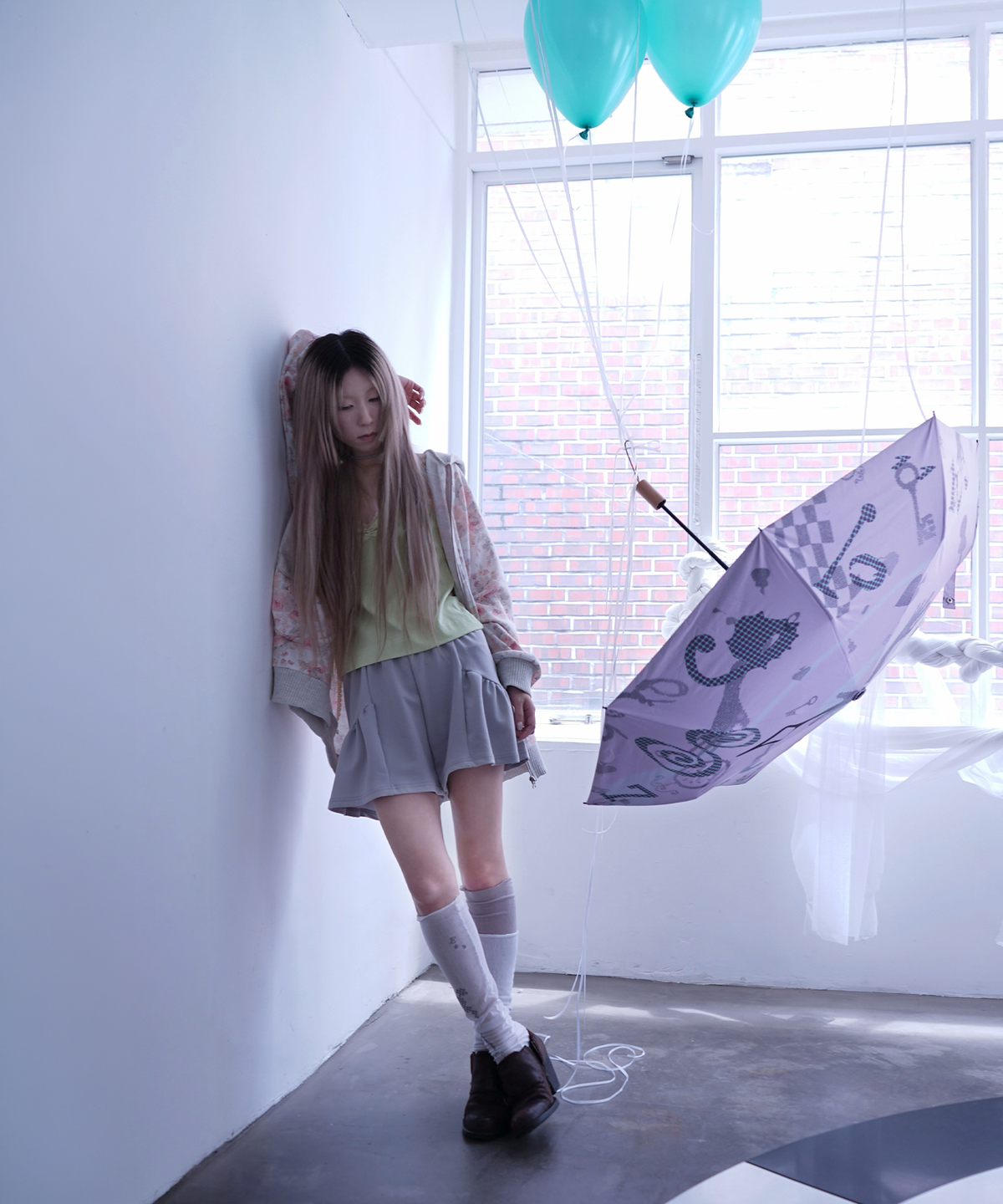 이스페이스(EEESPACE) Bloom Frill Shorts (Purple Gray)