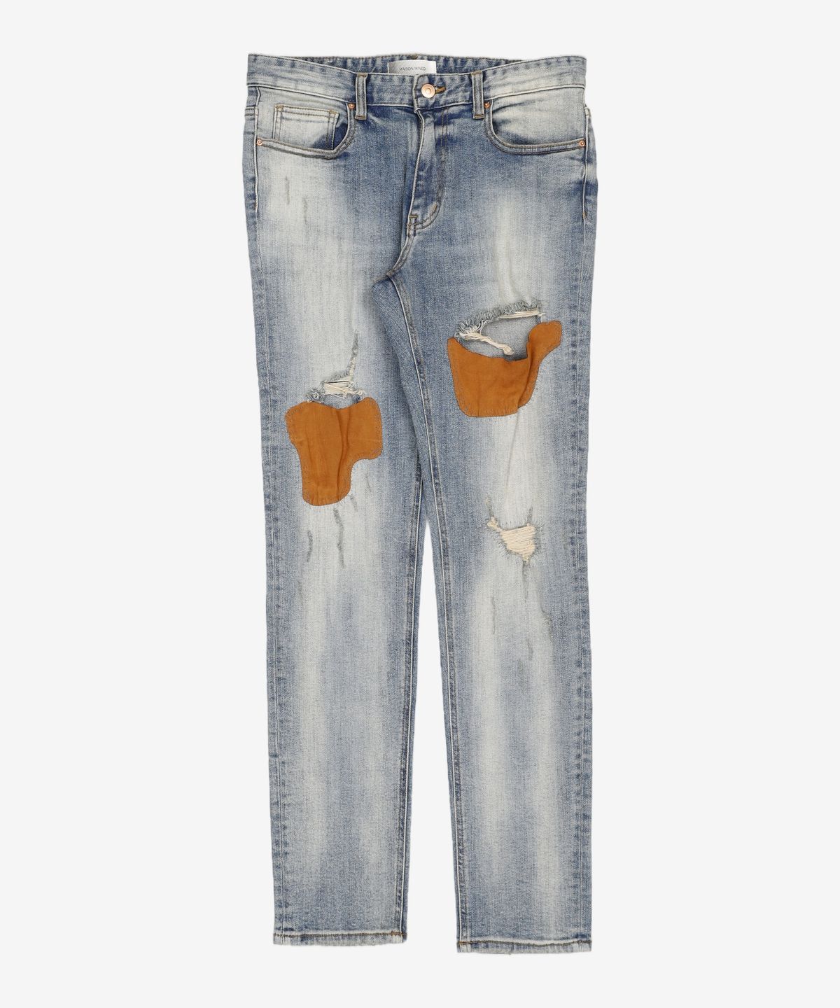 메종미네드(MAISON MINED) SUEDE PATCH DESTROYED DENIM PANTS 48