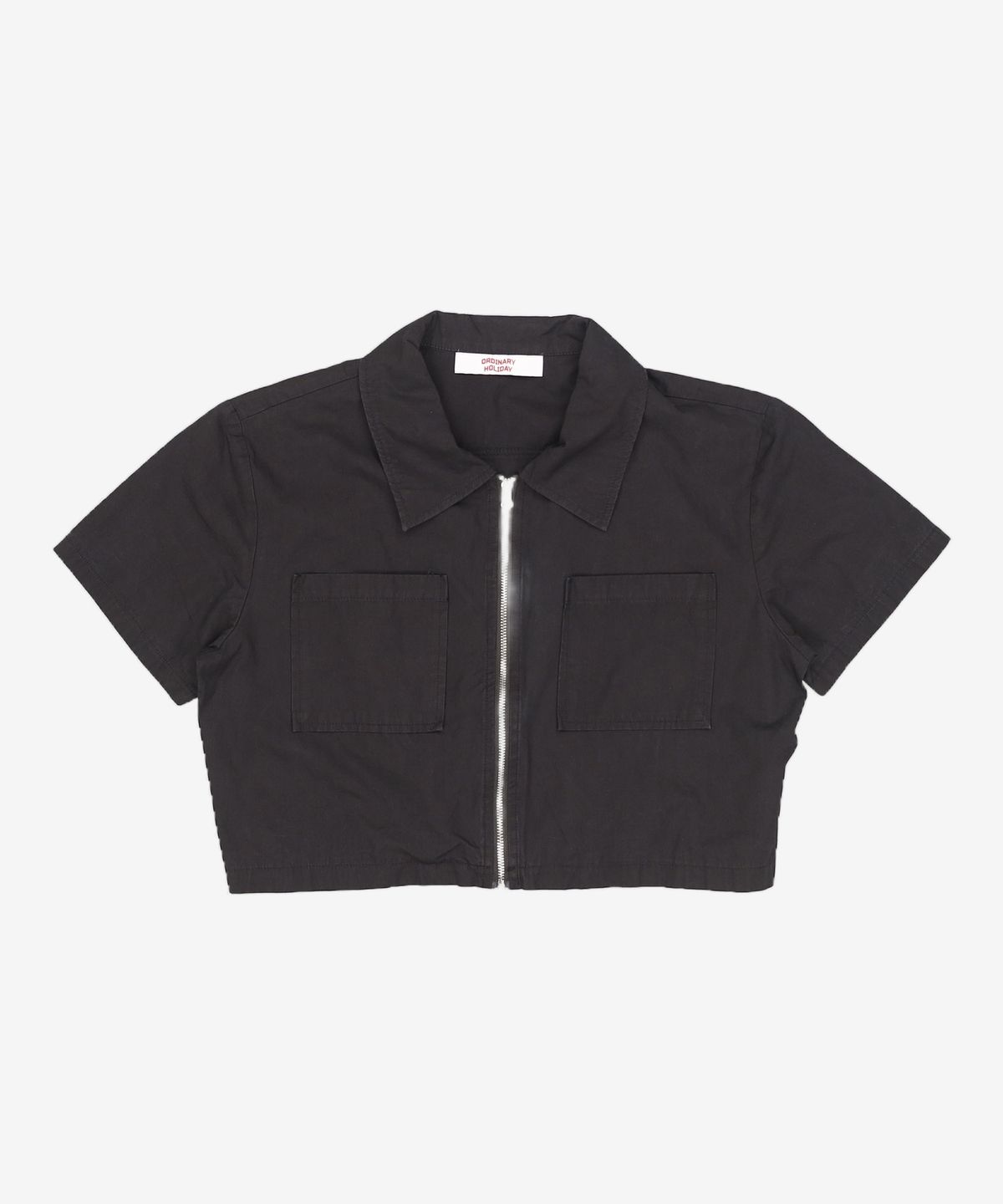 오디너리 홀리데이(ORDINARY HOLIDAY) 카라집업크롭셔츠 COLLAR CROP ZIP-UP SHIRT FREE