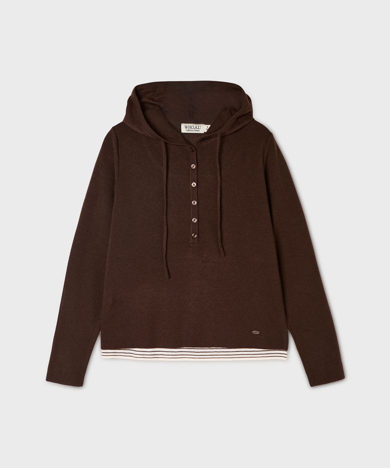 Layered Henley Neck Hoodie Pullover / WHKAG4841F