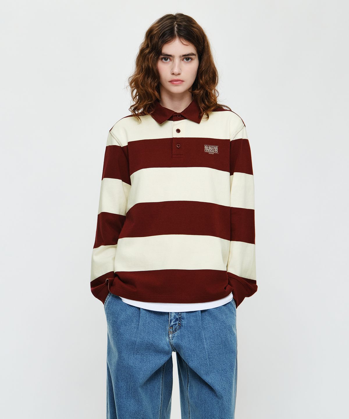 마리떼 프랑소와 저버(MARITHÉ + FRANҪOIS GIRBAUD) SMALL CLASSIC LOGO RUGBY COLLAR LONG SLEEVE TEE burgundy