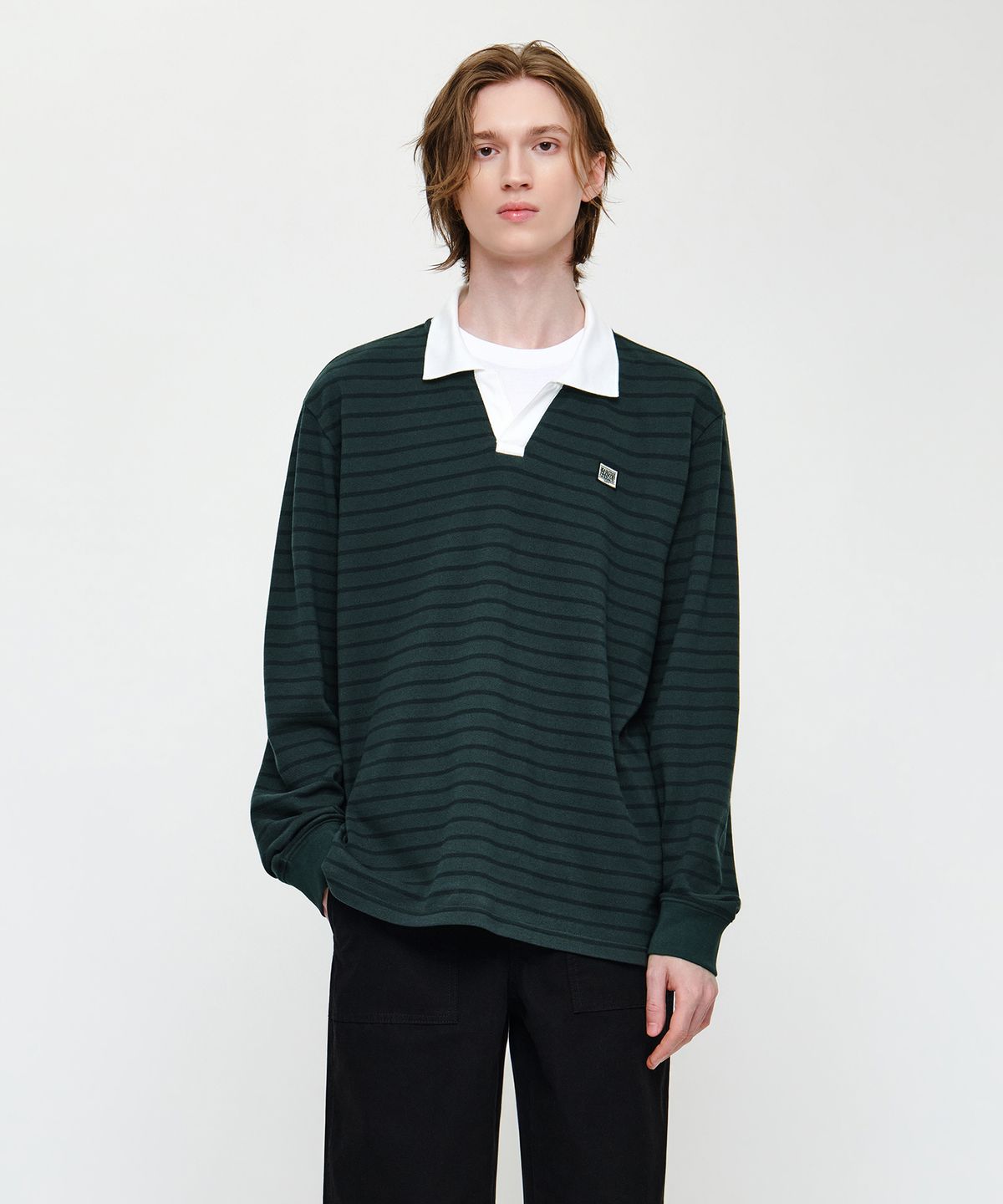 마리떼 프랑소와 저버(MARITHÉ + FRANҪOIS GIRBAUD) COLLAR PIQUE LONG SLEEVE TEE stripe
