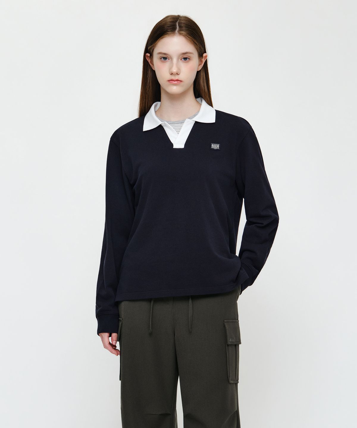 마리떼 프랑소와 저버(MARITHÉ + FRANҪOIS GIRBAUD) COLLAR PIQUE LONG SLEEVE TEE navy