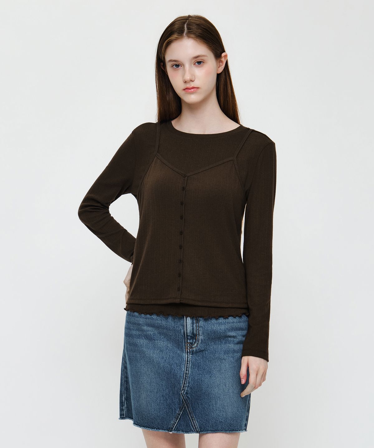 마리떼 프랑소와 저버(MARITHÉ + FRANҪOIS GIRBAUD) W SLEEVELESS LAYERED LONG SLEEVE TEE brown