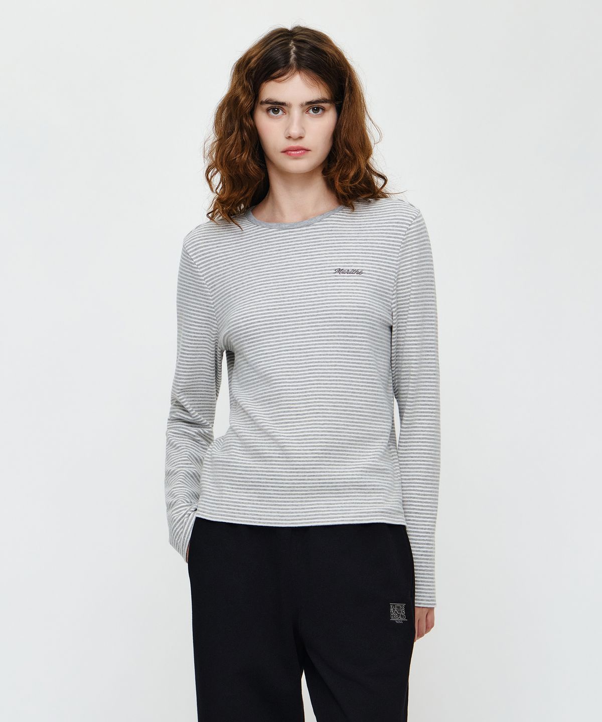마리떼 프랑소와 저버(MARITHÉ + FRANҪOIS GIRBAUD) W STRIPE LONG SLEEVE TEE light heather gray