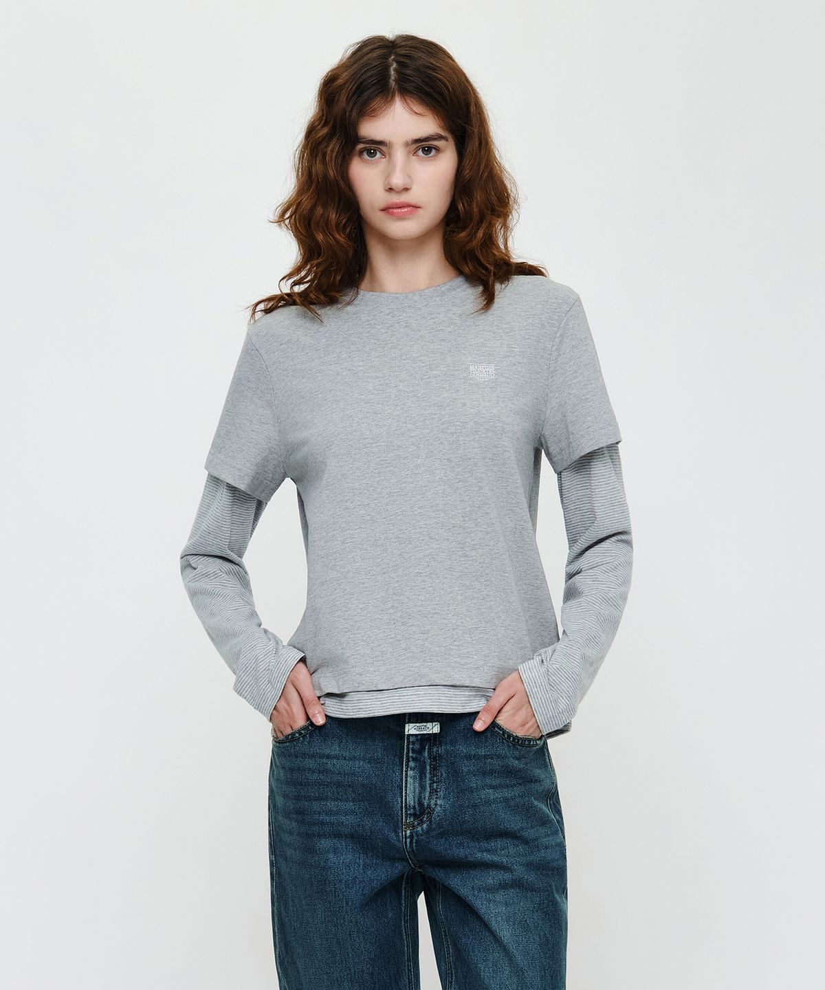 마리떼 프랑소와 저버(MARITHÉ + FRANҪOIS GIRBAUD) W HALF SLEEVE LAYERED LONG SLEEVE TEE heather gray