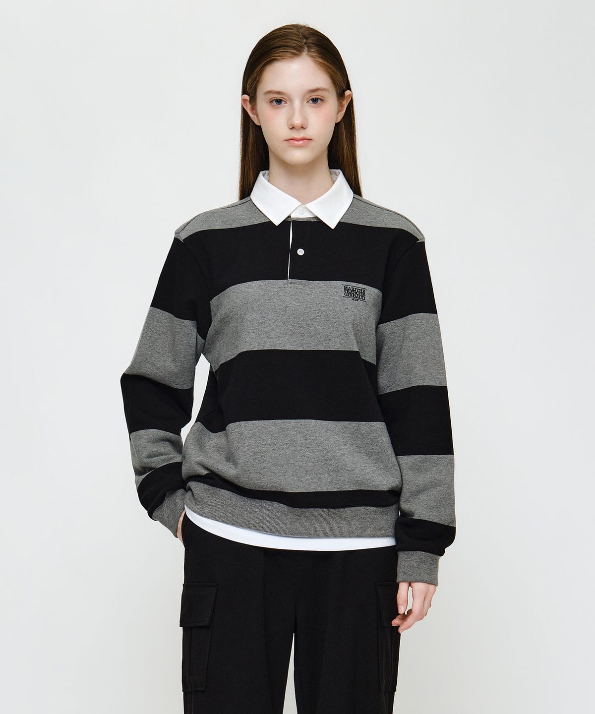 마리떼 프랑소와 저버(MARITHÉ + FRANҪOIS GIRBAUD) SMALL CLASSIC LOGO RUGBY STRIPE SWEATSHIRT black