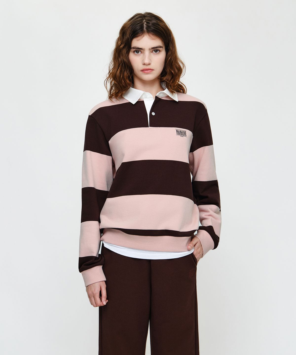 마리떼 프랑소와 저버(MARITHÉ + FRANҪOIS GIRBAUD) SMALL CLASSIC LOGO RUGBY STRIPE SWEATSHIRT brown