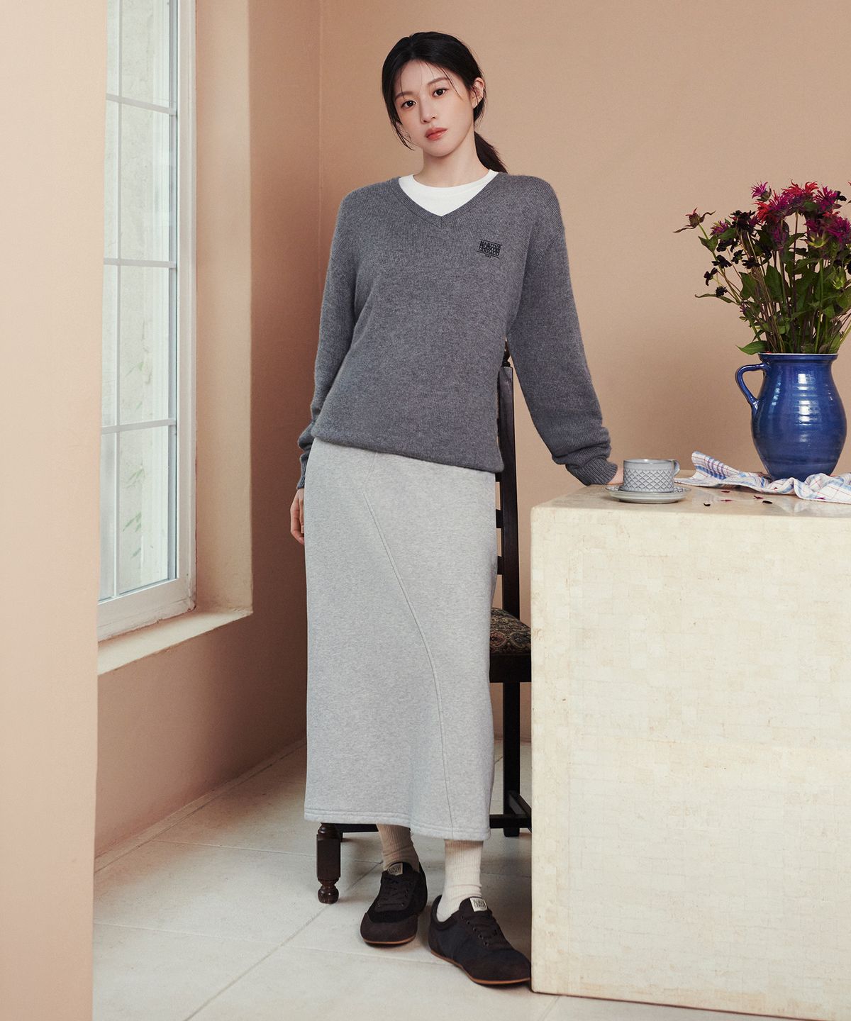 마리떼 프랑소와 저버(MARITHÉ + FRANҪOIS GIRBAUD) W CLASSIC LOGO LONG SWEAT SKIRT heather gray
