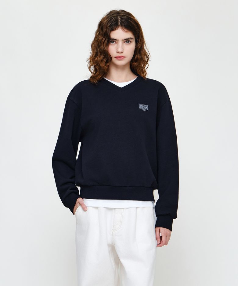 W SMALL CLASSIC LOGO V NECK BALLOON SWEATSHIRT navy