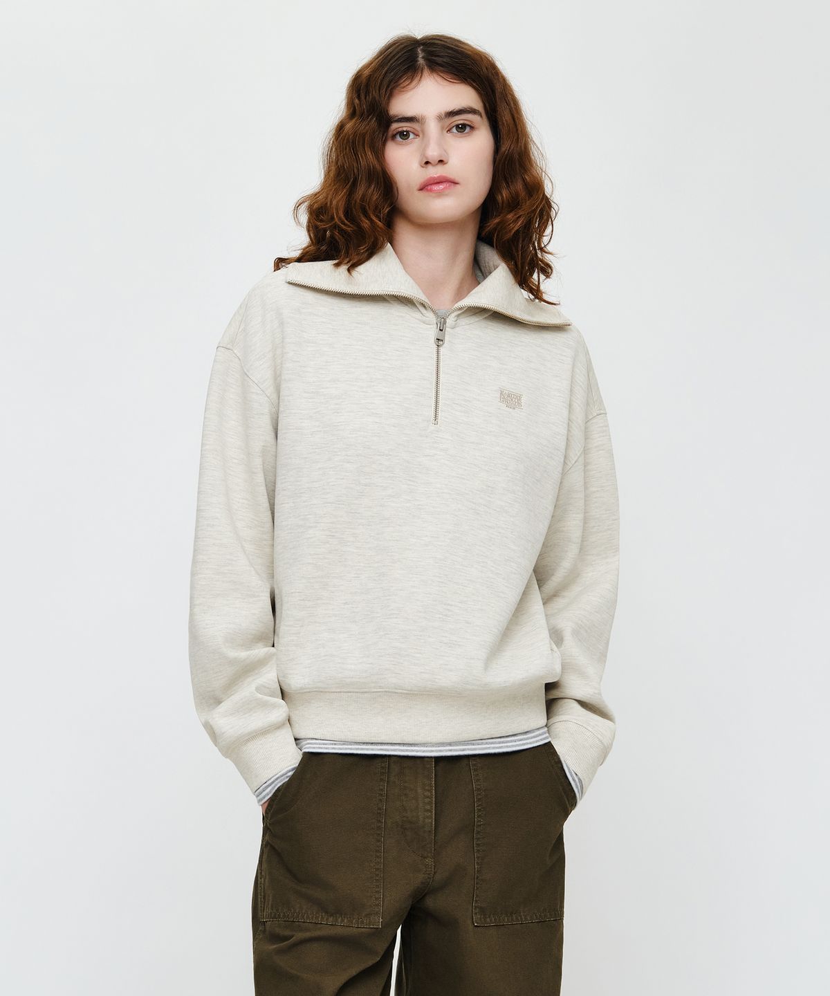 마리떼 프랑소와 저버(MARITHÉ + FRANҪOIS GIRBAUD) W MICRO CLASSIC LOGO QUARTER ZIPUP SWEATSHIRT oatmeal