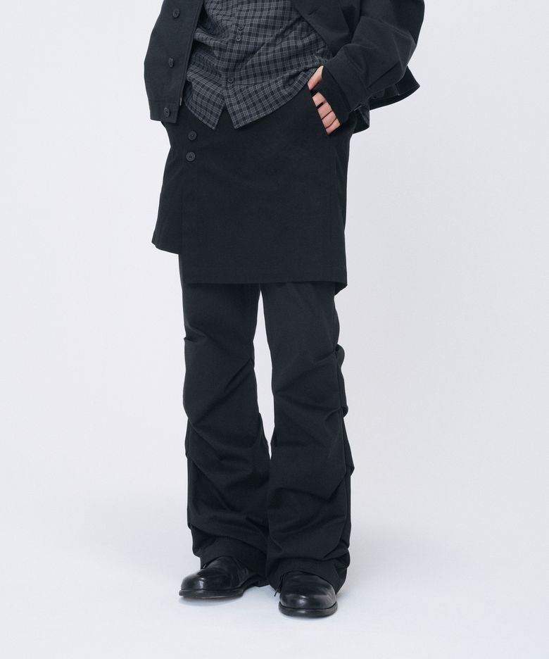 Asymmetric button wrap skirt BLACK