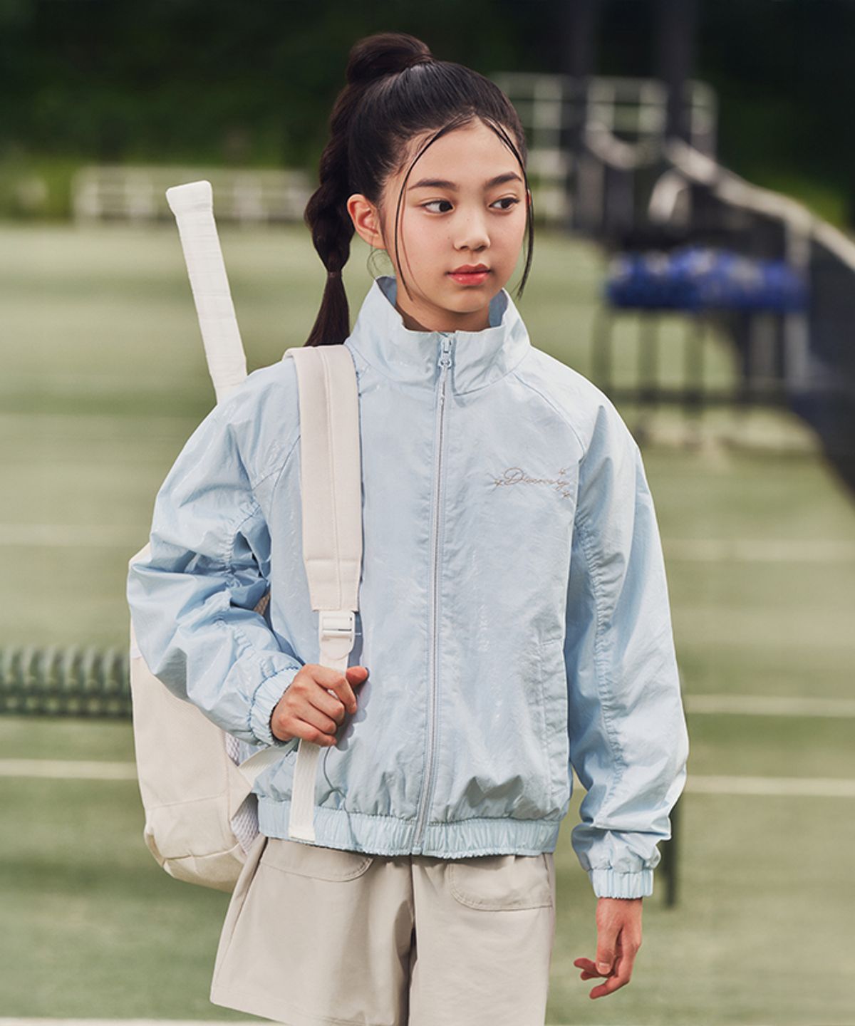 디스커버리 키즈(DISCOVERY KIDS) 여아 하이넥 글로시 바람막이 (L. SKY BLUE)
