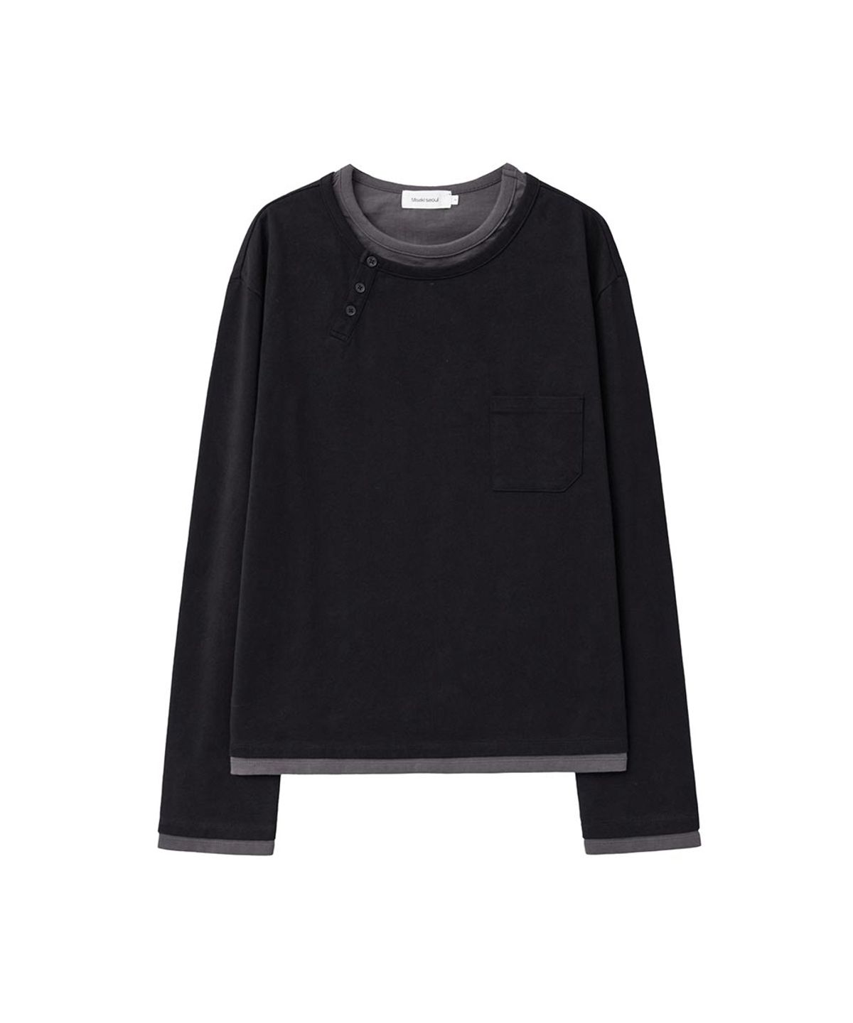 미세키서울 맨(MISEKISEOUL MEN) Layered diagonal henley neck long sleeve BLACK