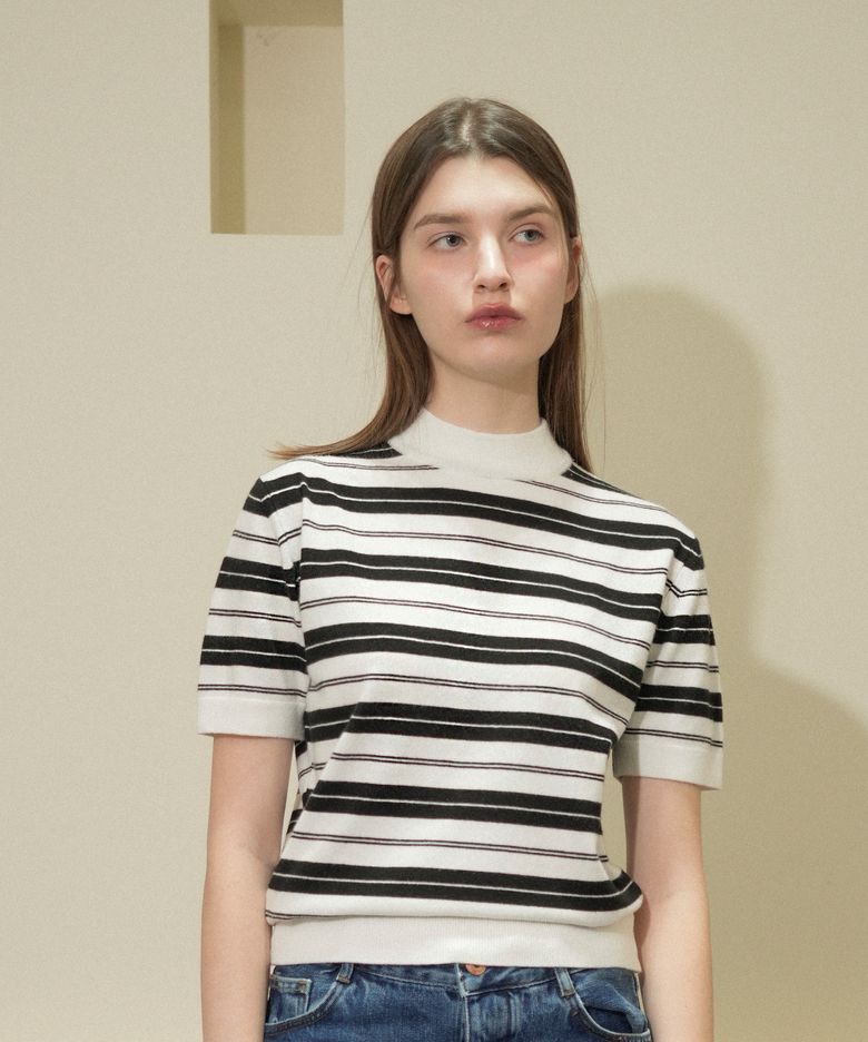 Striped High Neck Half Knit (cream)