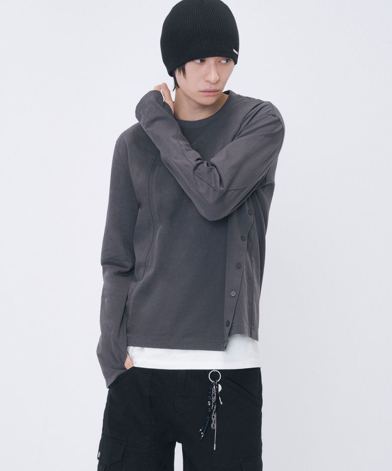 Asymmetric curved long sleeve CHARCOAL