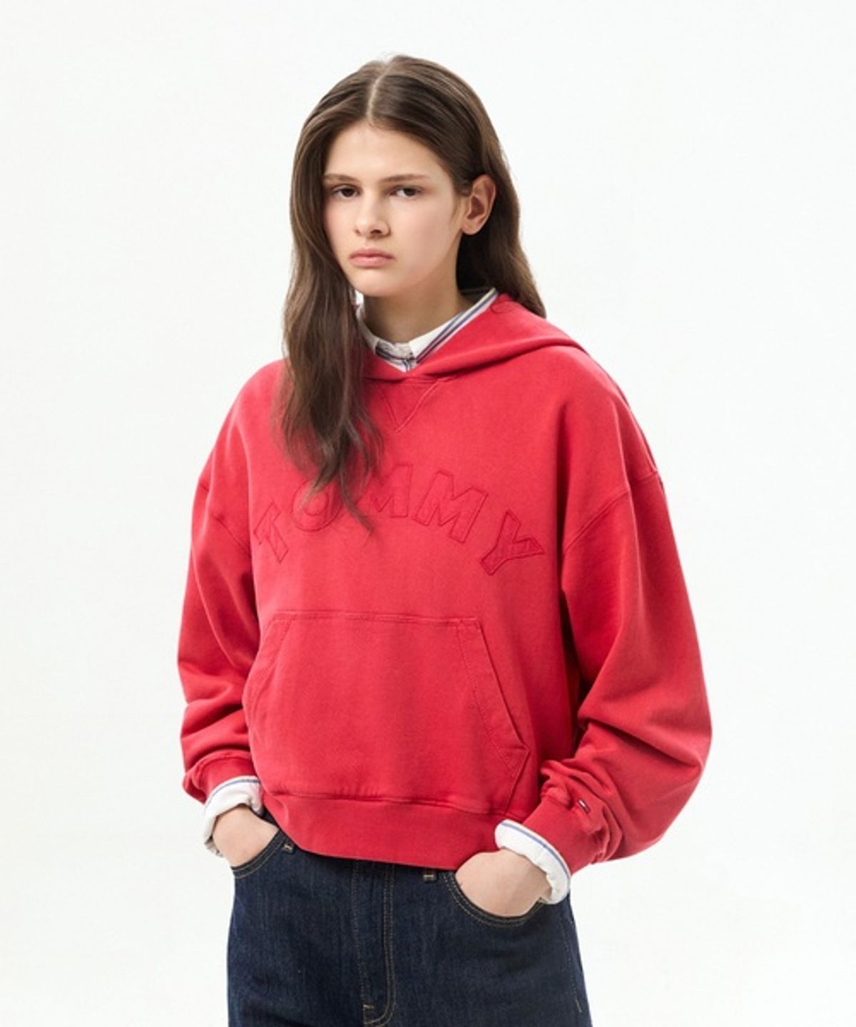 타미진스(TOMMY JEANS) 박시 핏 바시티 후디 (T32G6TTO16TWT1XK9)
