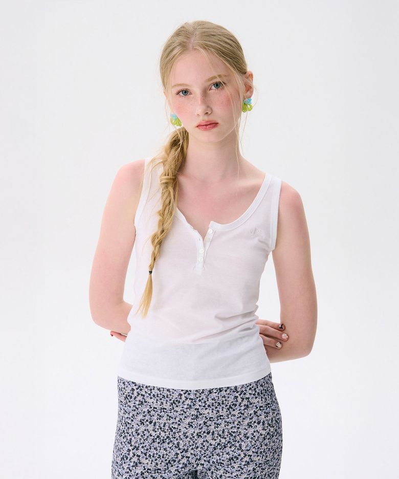 Henley Sleeveless Top_White(헨리 민소매 탑_화이트)