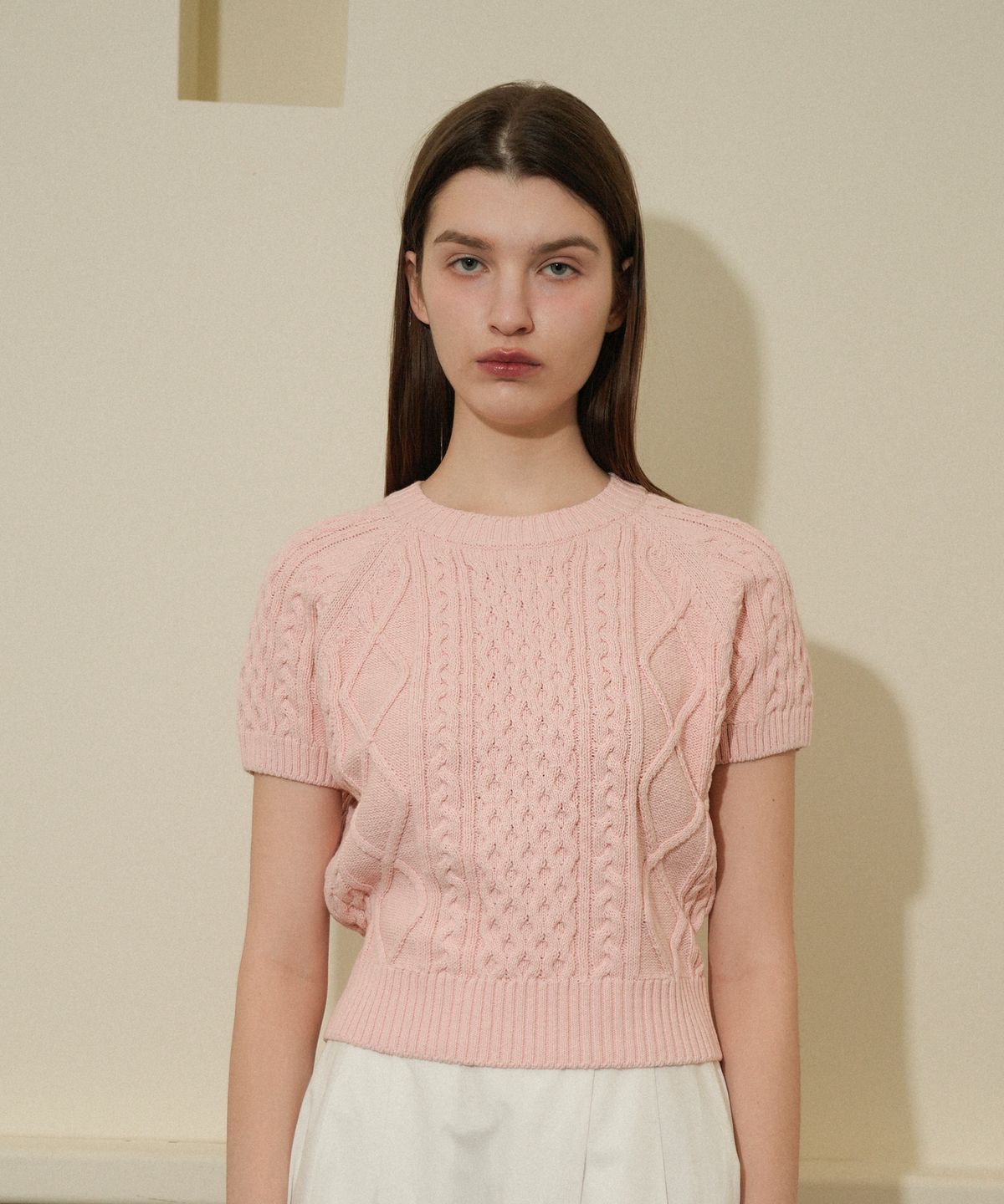 블레티(VLETI) Cable Cotton Round Half Knit (pink)