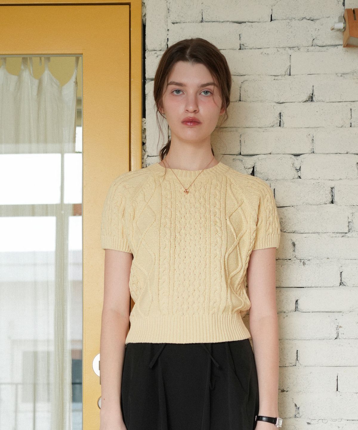블레티(VLETI) Cable Cotton Round Half Knit (yellow)