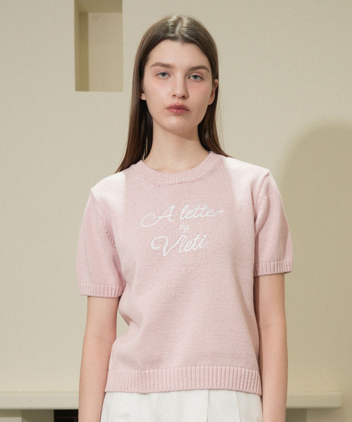블레티(VLETI) Lettering Cotton Round Half Knit (pink)