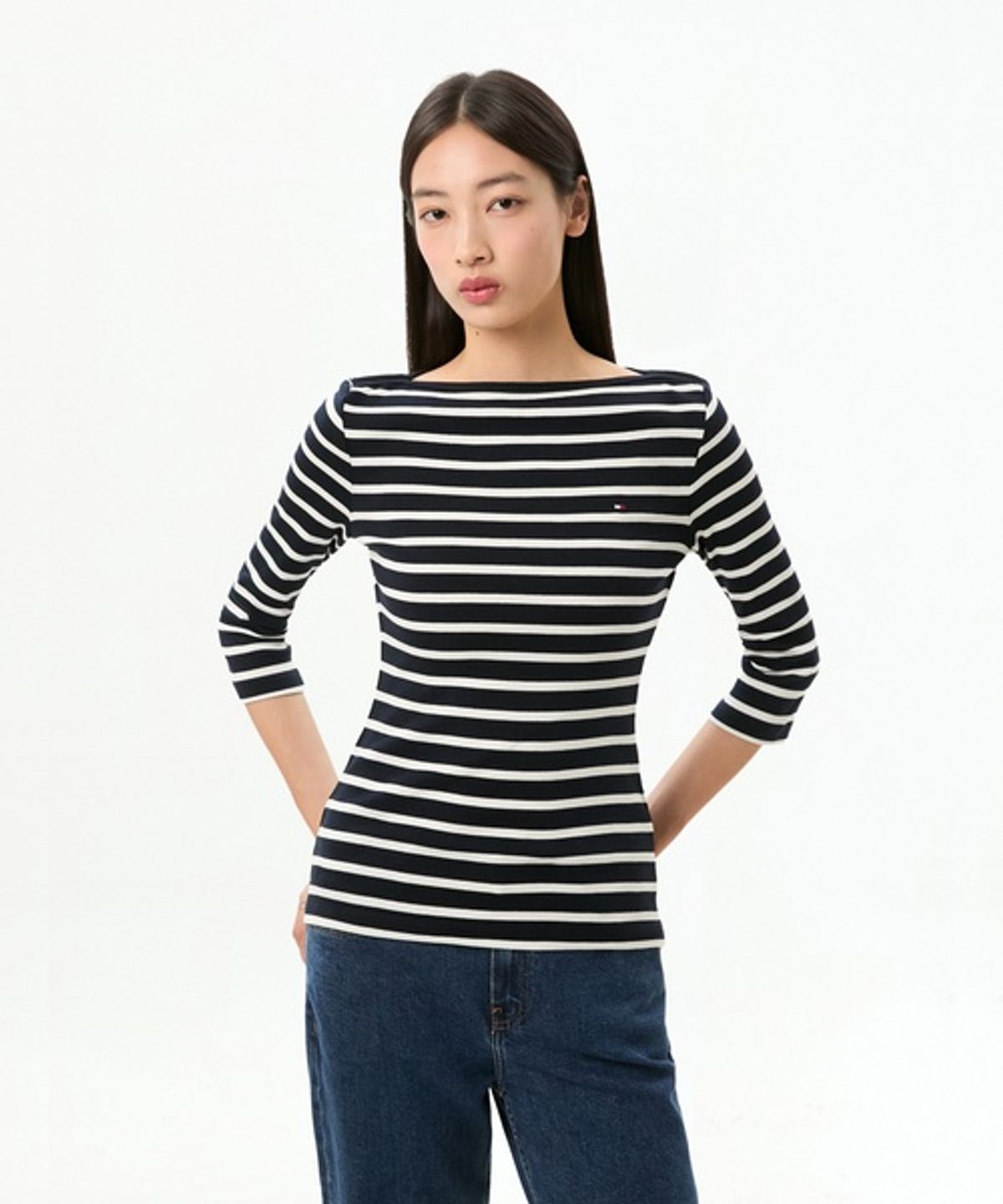 타미힐피거(TOMMY HILFIGER) 슬림 보트넥 티셔츠