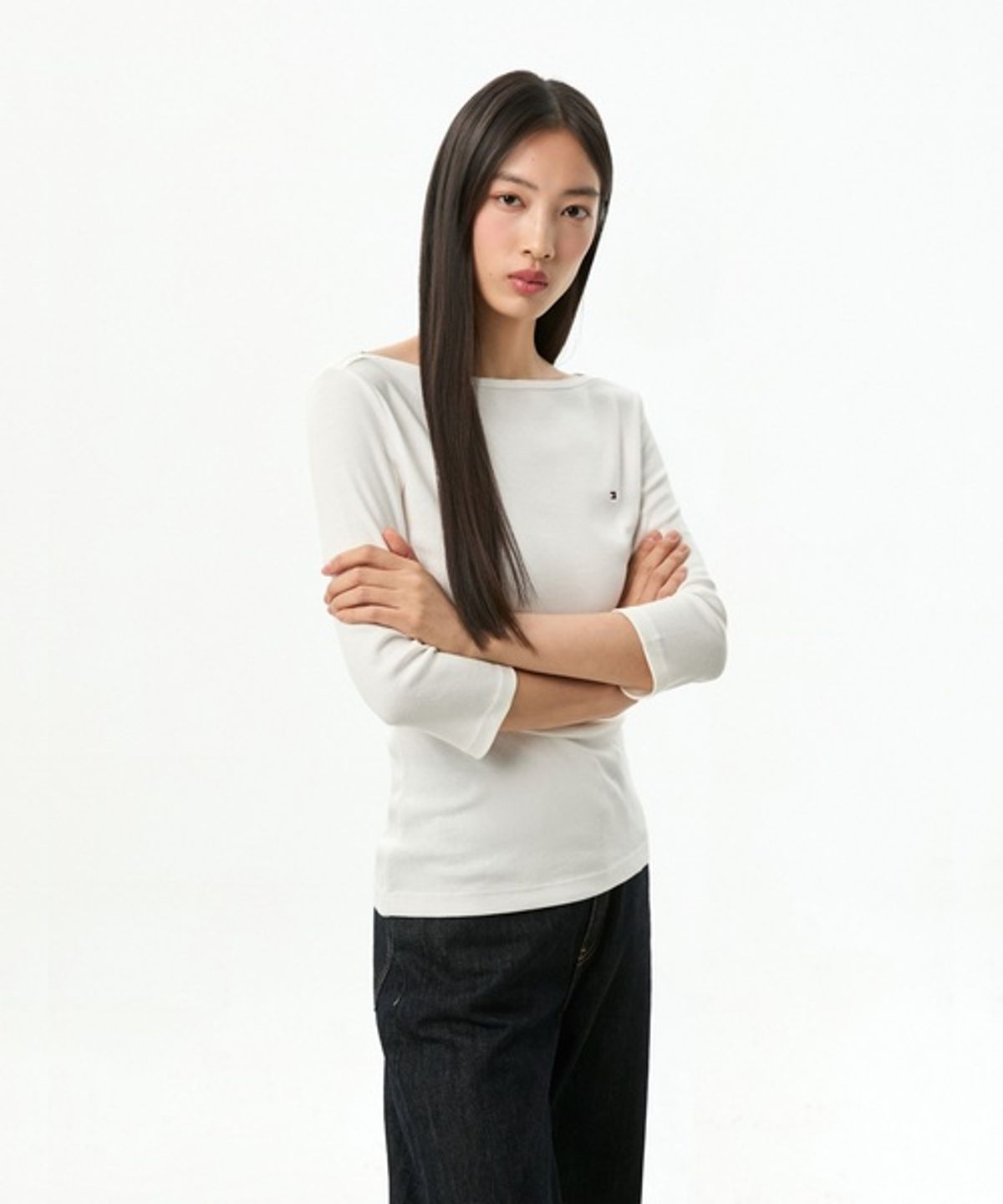 타미힐피거(TOMMY HILFIGER) 슬림 보트넥 티셔츠