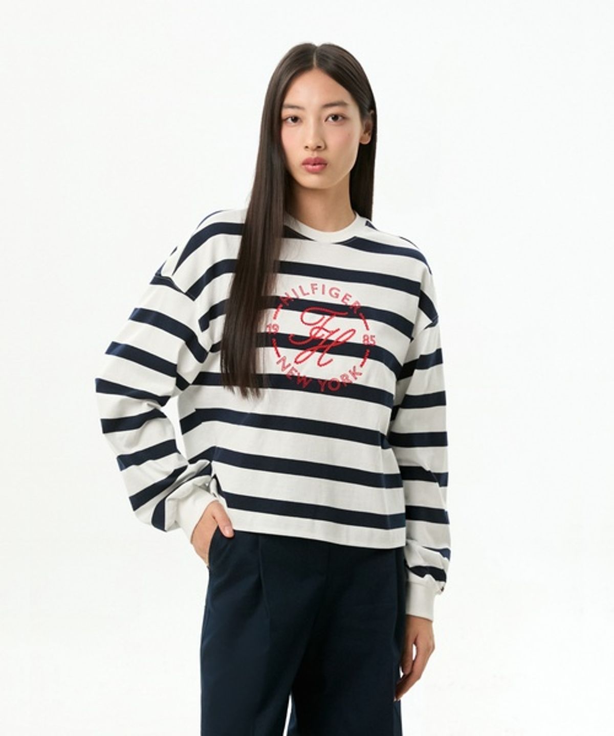 타미힐피거(TOMMY HILFIGER) 라운달 크루넥 롱 슬리브 티셔츠