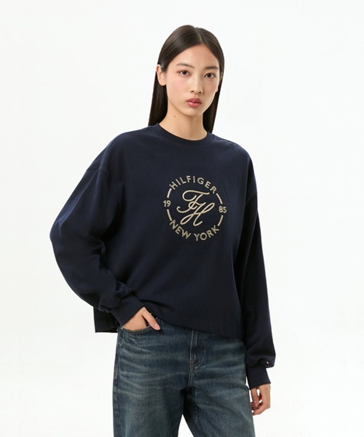 타미힐피거(TOMMY HILFIGER) 라운달 크루넥 롱 슬리브 티셔츠