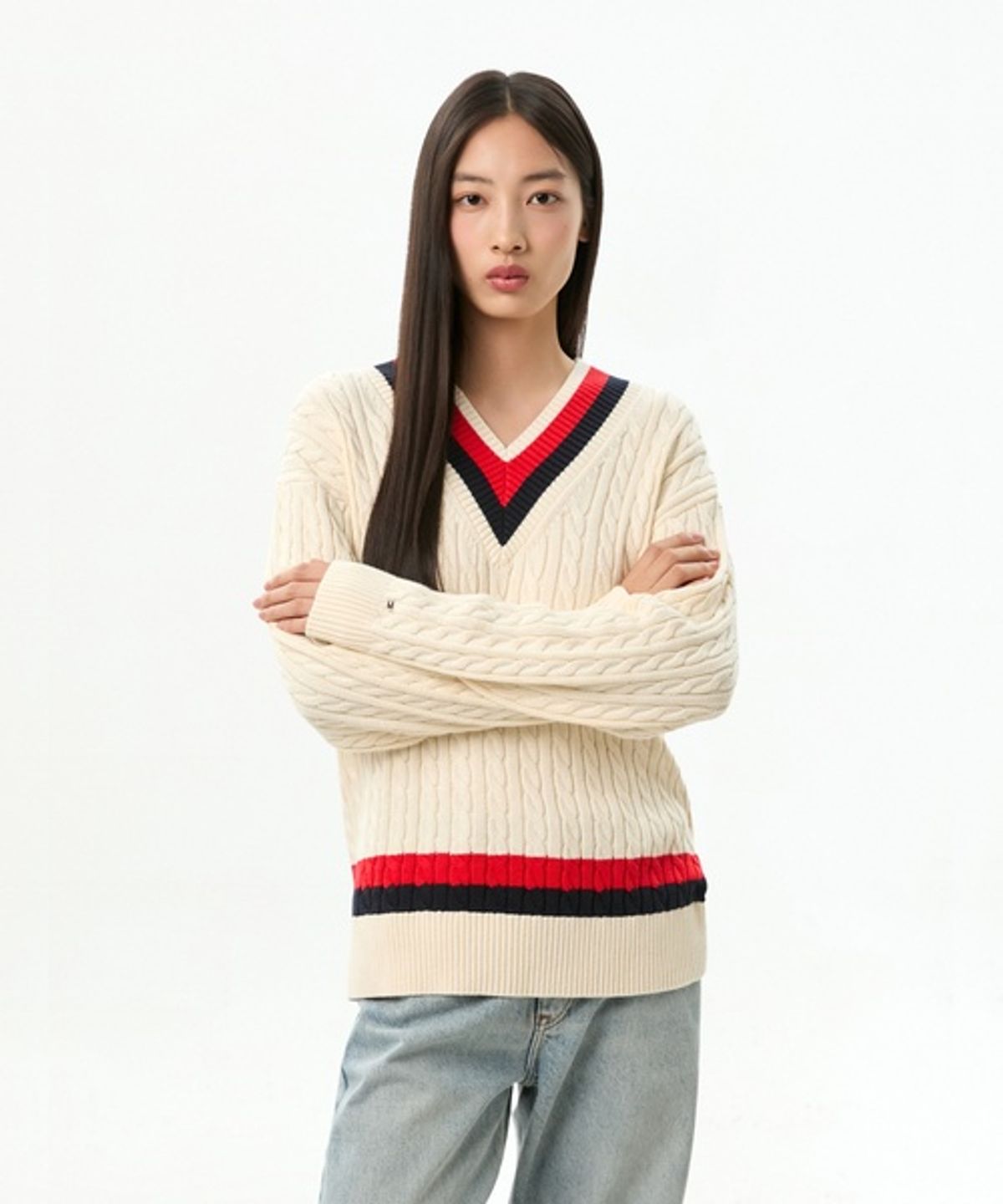 타미힐피거(TOMMY HILFIGER) 바시티 케이블 니트 스웨터